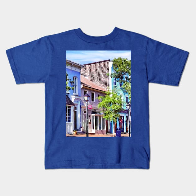 Alexandria VA - Blue Buildings on King Street Kids T-Shirt by SusanSavad